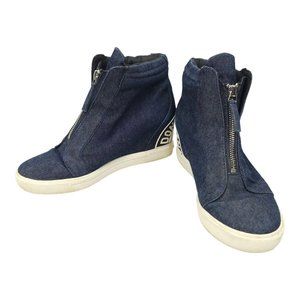 DKNY Donna Karan Connie Hidden Wedge Sneakers Womens 7.5 Denim Zipper Closure